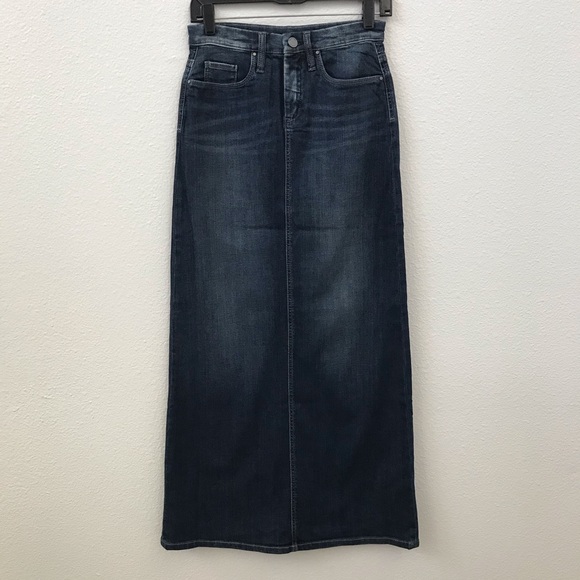 aline long denim skirts